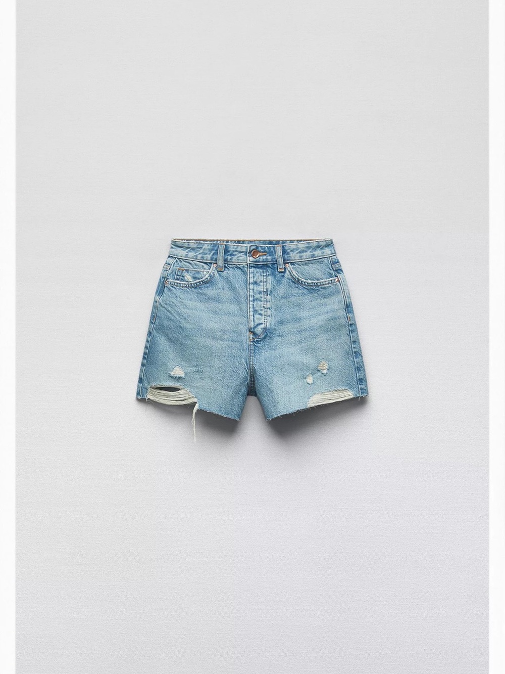 Zara Light Blue Distressed Denim Shorts - Picture 1 of 3